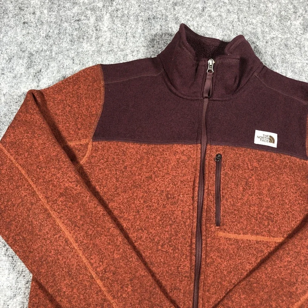 The North Face Mens M Brick Red Fleece Jacket Colorblock Full Zip Hiking‎